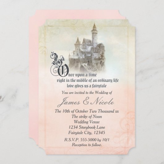 Invitation Pink Dreamy conte fée Histoire livre Mariage Châte (Devant / Derrière)