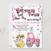 Invitation Pink Drive By Birthday Farm Animaux (Devant)