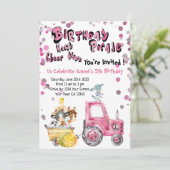 Invitation Pink Drive By Birthday Farm Animaux (Debout devant)