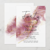 Invitation Pink Dusty Rose Gold Alcohol 40e fête d'anniversai (Devant / Derrière)