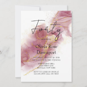 Invitation Pink Dusty Rose Gold Alcohol 40e fête d'anniversai