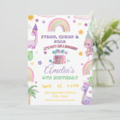 Invitation Pink Editable Dinosaur Birthday Invite Template  (Debout devant)