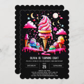 Invitation Pink Editable Elegant Crème de glace Fille Anniver (Devant / Derrière)