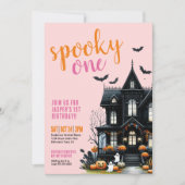 Invitation Pink Éffrayant Un Halloween 1er Anniversaire (Devant)