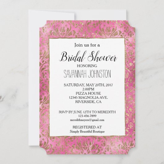Invitation Pink Elegant Gold Damask (Devant)