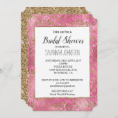 Invitation Pink Elegant Gold Damask (Devant / Derrière)