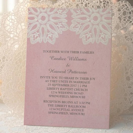 Invitation Pink Elegant Lace Wedding