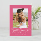 Invitation Pink Elegant Script QR Code Photo Graduation Party (Debout devant)