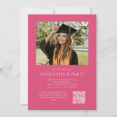 Invitation Pink Elegant Script QR Code Photo Graduation Party (Dos)