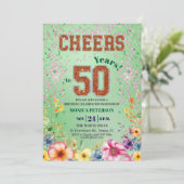 Invitation Pink Emerald Glitter Floral 50th Birthday Party (Debout devant)