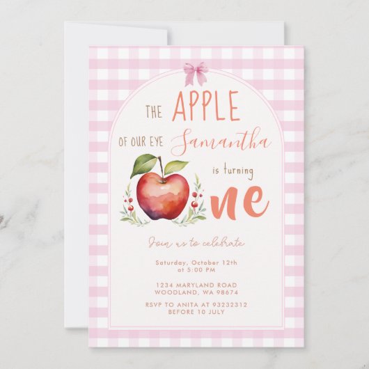 Invitation Pink En vichy Apple Watercolor (Devant)