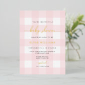 Invitation Pink En vichy Baby shower Foil (Debout devant)