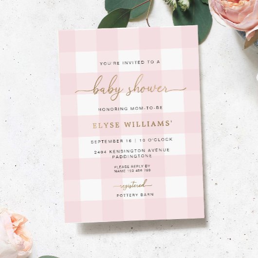Invitation Pink En vichy Baby shower Foil