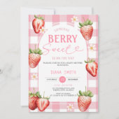 Invitation PINK En vichy Baby shower sucré aux fraises (Devant)