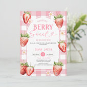 Invitation PINK En vichy Baby shower sucré aux fraises (Debout devant)