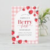 Invitation Pink En vichy Berry premier anniversaire Fille fra (Debout devant)