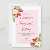 Invitation Pink En vichy Berry première fille d'anniversaire (Devant)