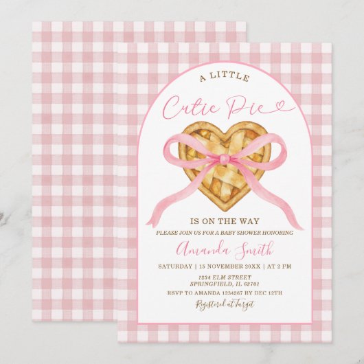 Invitation Pink En vichy Cutie Pie est en route (Devant / Derrière)