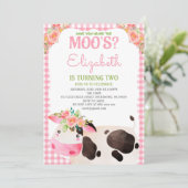 Invitation Pink En vichy Farm Animaux Fille Anniversaire Barn (Debout devant)