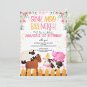Invitation Pink En vichy Farm Animaux Fille Anniversaire Barn (Debout devant)