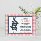 Invitation Pink En vichy Farm Thème Animal Girl Anniversaire (Debout devant)