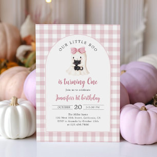Invitation Pink En vichy Halloween Ghost Girl 1er anniversair