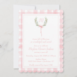 Invitation Pink En vichy Laurel Crest Premier anniversaire