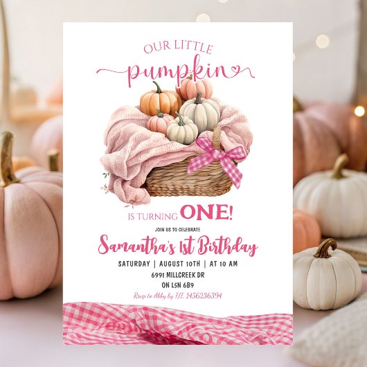 Invitation Pink En vichy Petit Citrouille Anniversaire