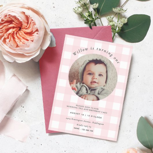 Invitation Pink En vichy Photo Anniversaire