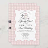 Invitation Pink En vichy Preppy Ghost Éffrayant Un 1er annive (Devant / Derrière)