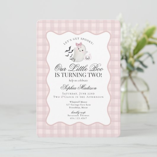 Invitation Pink En vichy Preppy Ghost Little Boo 2e anniversa (Debout devant)