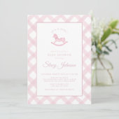 Invitation Pink En vichy Rocking Horse Girl Baby shower Invit (Debout devant)