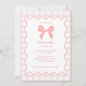 Invitation Pink En vichy rose Bow photo d'anniversaire (Devant)