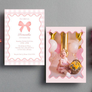 Invitation Pink En vichy rose Bow photo d'anniversaire