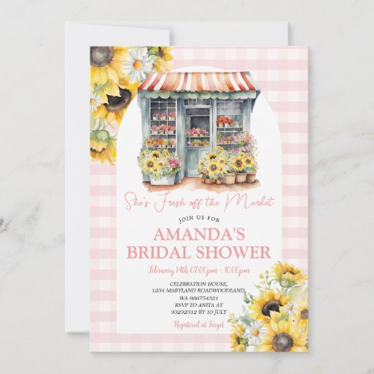 Invitation Pink En vichy Sunflower Elle est hors du marché (Devant)