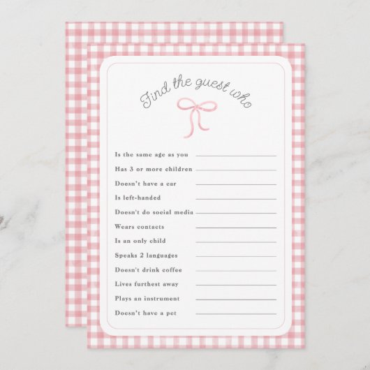 Invitation Pink en vichy Trouvez le jeu de douche Guest Who (Devant / Derrière)