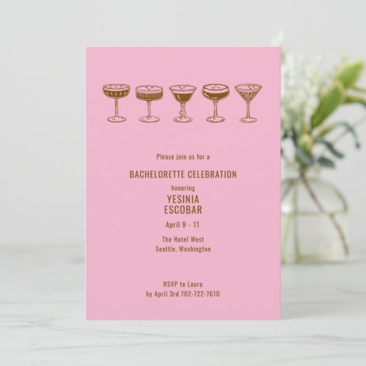 Invitation Pink Espresso Martini Bachelorette w/QR Code (Debout devant)