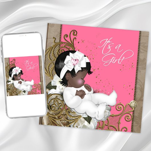 Invitation Pink et Brown Ethnic Baby Girl Show