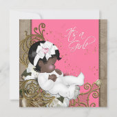 Invitation Pink et Brown Ethnic Baby Girl Show (Devant)