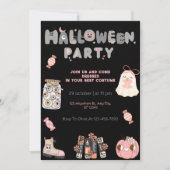 Invitation Pink et Grey Halloween Party Cute Fantôme et Éffra (Devant)