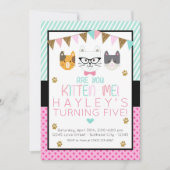 Invitation Pink et Mint Are You Kitten Me Chat Anniversaire (Devant)