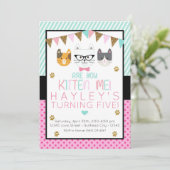 Invitation Pink et Mint Are You Kitten Me Chat Anniversaire (Debout devant)