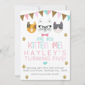 Invitation Pink et Mint Are You Kitten Me Chat Anniversaire (Devant)