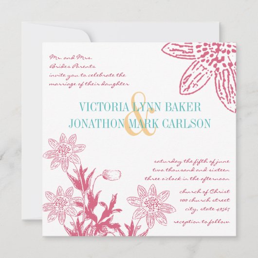 Invitation Pink et Mint Gerber Daisy Wedding invite (Devant)
