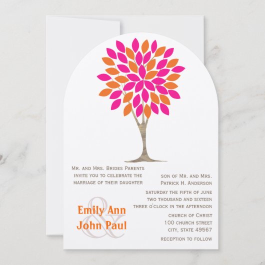 Invitation Pink et Orange Chrysanthemum Fairytale Forest (Devant)