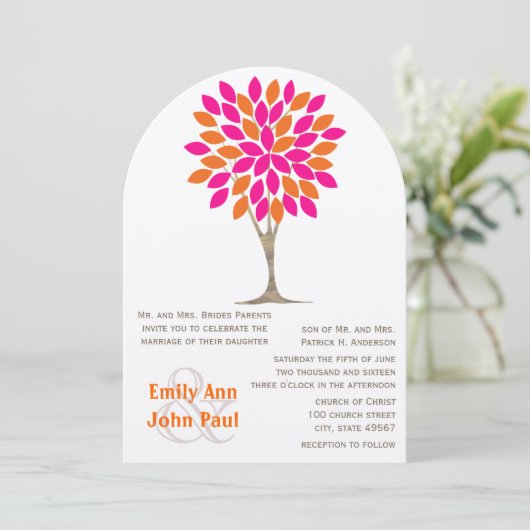 Invitation Pink et Orange Chrysanthemum Fairytale Forest (Debout devant)