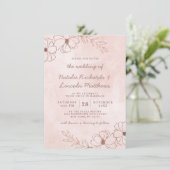 Invitation Pink et Rose or à huile Floral Rustique Mariage (Debout devant)