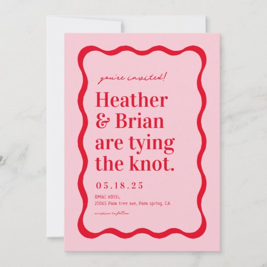 Invitation Pink et rouge Retro Attache le Mariage Knot QR (Devant)