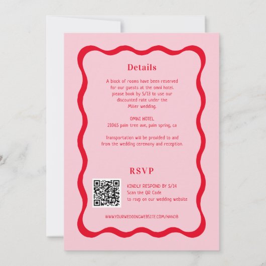 Invitation Pink et rouge Retro Attache le Mariage Knot QR (Dos)
