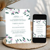 Invitation Pink et Turquoise branche verte musulmane Mariage